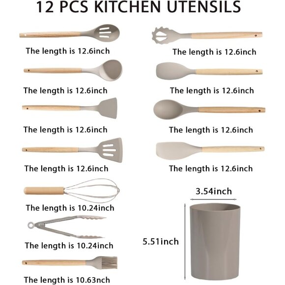 Silicone Cooking Utensil Set,12 PCS Cooking Cookware Kitchen Utensils Set, Nonst - Picture 2 of 7